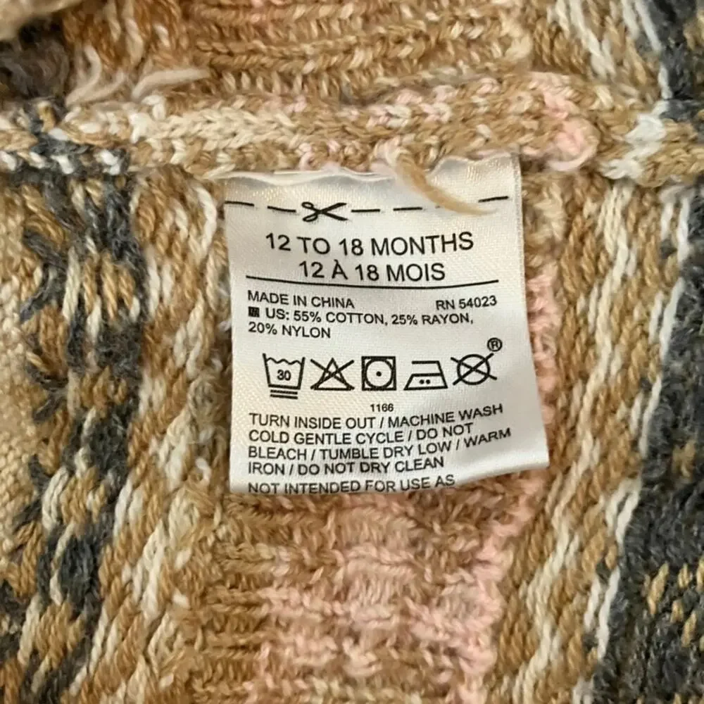 Janie and Jack 12-18m Fair Isle Flowers Knit Sweater Dress Beige Ruffle Autumn